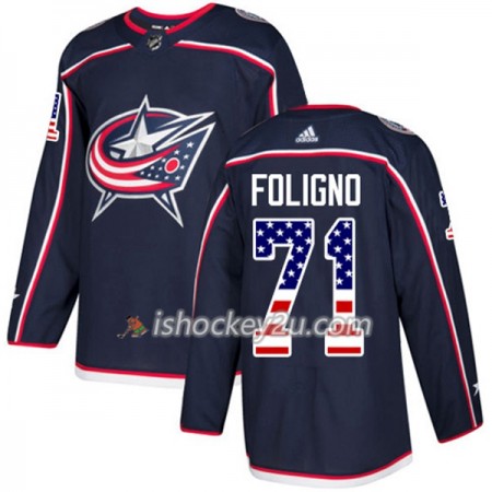 Mænd NHL Blue Jackets Trøje Nick Foligno 71 Adidas 2017-2018 Marine Blå USA Flag Fashion Authentic